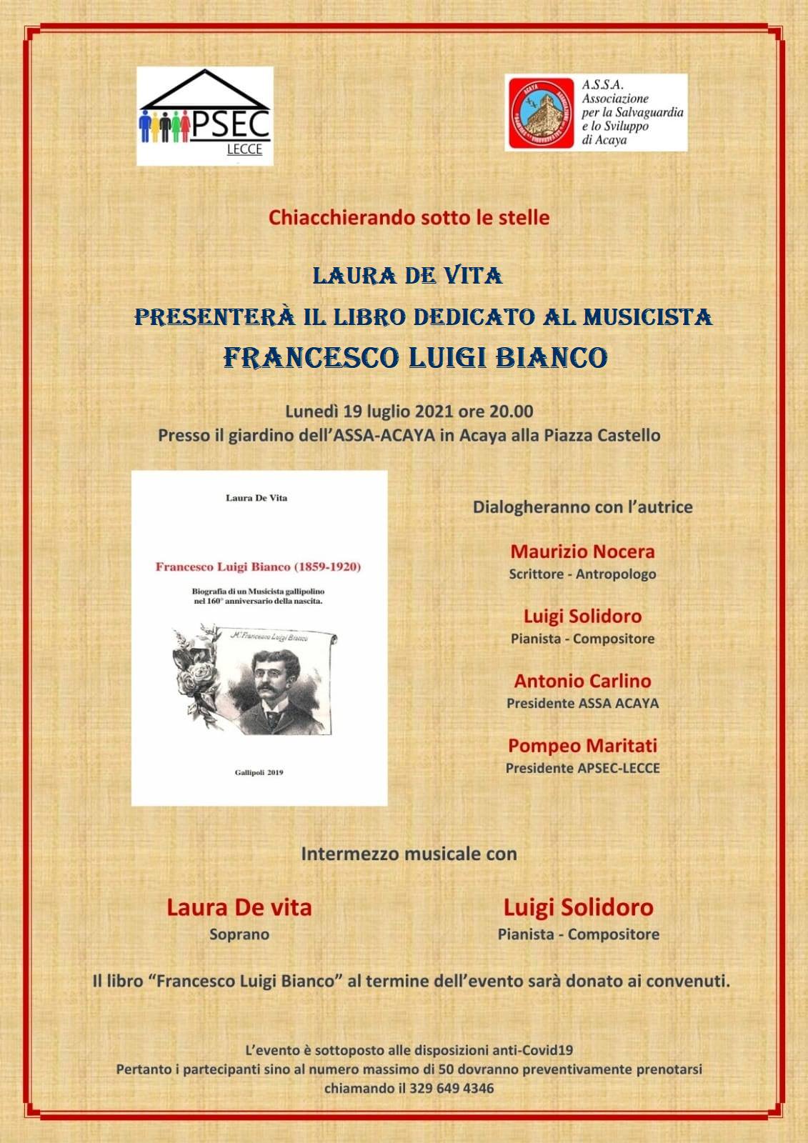 locandina presentazione della monografia Francesco Luigi Bianco
