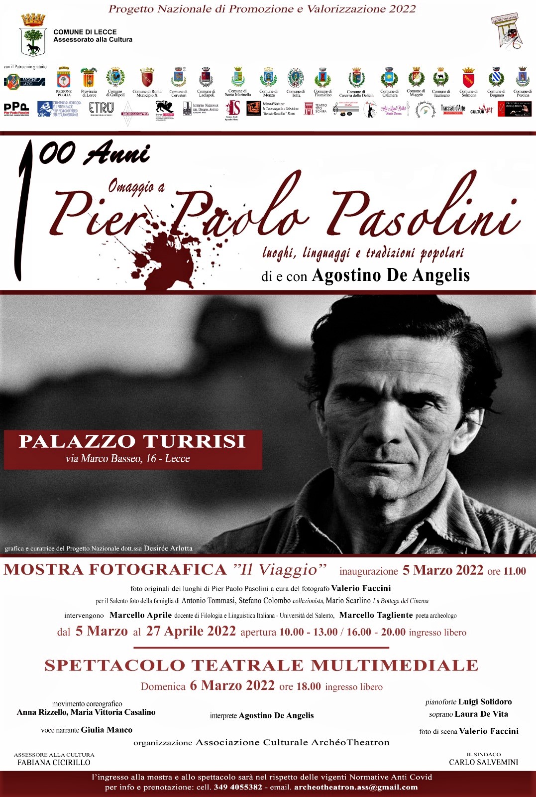 locandina - omaggio a Pasolini - spettacolo a Lecce - palazzo Turrisi - 6 marzo 2022