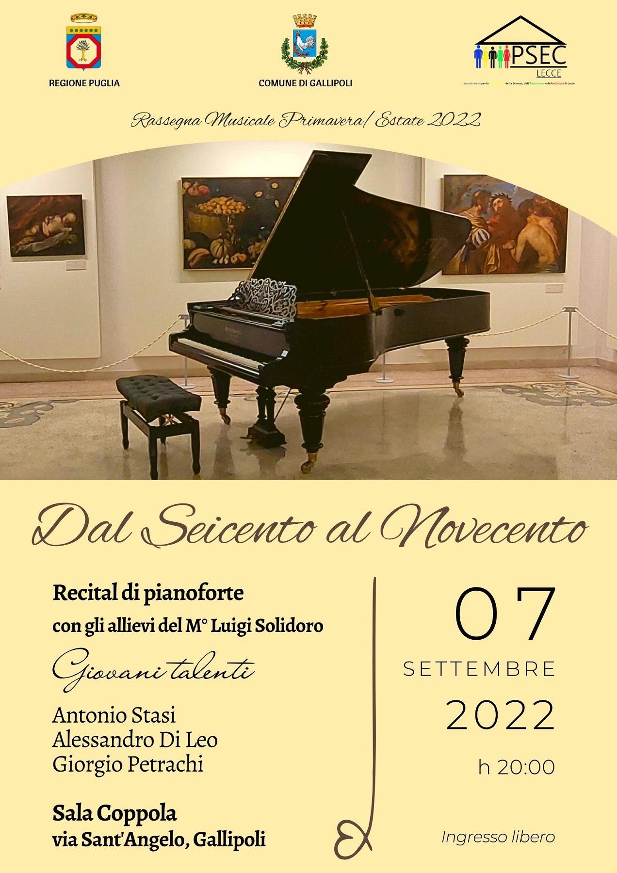 locandina recital pianistico allievi del maestro Solidoro in Sala Coppola a Gallipoli