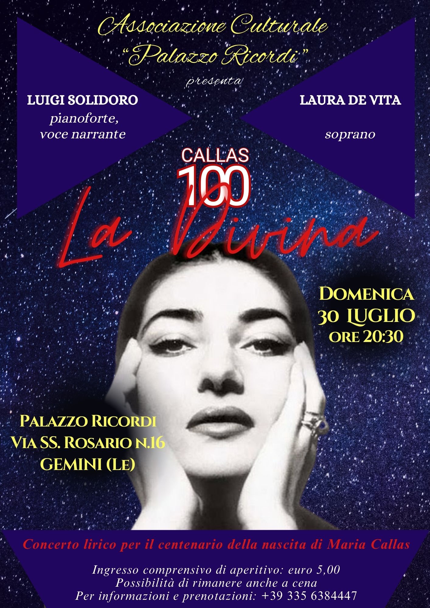 locandina concerto omaggio a Maria Callas nel centenario della nascita