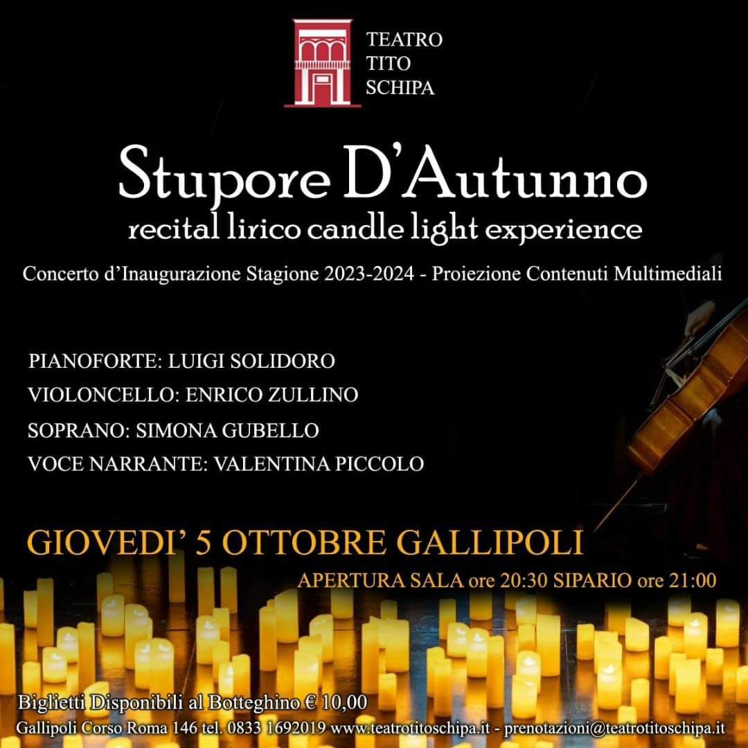 locandina del concerto candleligt a Gallipoli con il pianista Luigi Solidoro
