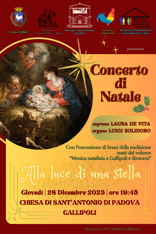 locandina Concerto di Natale a Gallipoli 2023 con Luigi Solidoro e Laura De Vita
