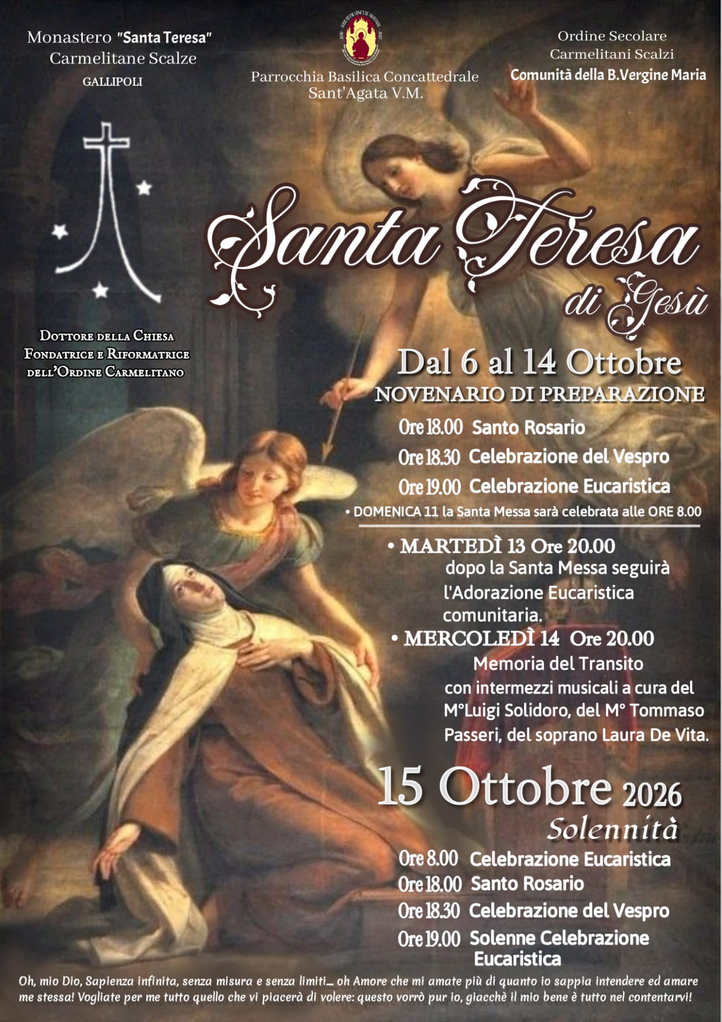 locandina concerto in onore di santa teresa a Gallipoli ottobre 2026